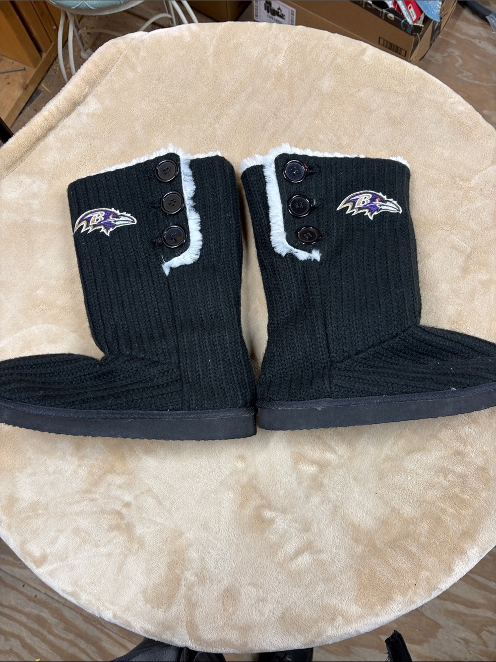 Baltimore Ravens Black Knit Boot with Faux Fur Trim NWOT